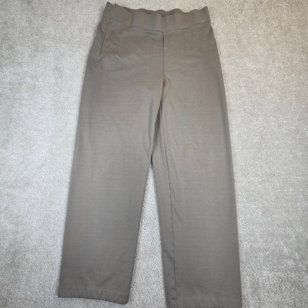 Eileen Fisher Pull On Pants Womens S Taupe Stretch Jersey Wide Leg USA